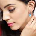 3.80 Ct Pear Swiss Blue Topaz & Lab Diamond V-Prong Silver Teardrop Dangle Earrings by Fine Color Jewels