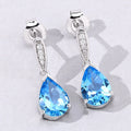 3.80 Ct Pear Swiss Blue Topaz & Lab Diamond V-Prong Silver Teardrop Dangle Earrings by Fine Color Jewels