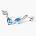 3.80 Ct Pear Swiss Blue Topaz & Lab Diamond V-Prong Silver Teardrop Dangle Earrings by Fine Color Jewels