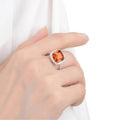 3.82 Ct Cushion Lab Created Peach Sapphire and Moissanite Prong Silver Halo Statement Ring by Fine Color Jewels