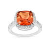 3.82 Ct Cushion Lab Created Peach Sapphire and Moissanite Prong Silver Halo Statement Ring