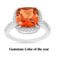 3.82 Ct Cushion Lab Created Peach Sapphire and Moissanite Prong Silver Halo Statement Ring by Fine Color Jewels