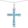 3.85 Ct Round Blue Topaz Prong Silver Cross Pendant Necklace