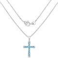 3.85 Ct Round Blue Topaz Prong Silver Cross Pendant Necklace by Fine Color Jewels