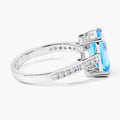 3.89 Ct Octagon Swiss Blue Topaz & Lab Diamond Prong Silver Pave Bridge Ring by Fine Color Jewels
