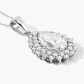 3.90 Ct Pear Shaped Lab Diamond Prong Platinum Bridal Floral Halo Teardrop Pendant by Fine Color Jewels