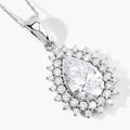 3.90 Ct Pear Shaped Lab Diamond Prong Platinum Bridal Floral Halo Teardrop Pendant by Fine Color Jewels