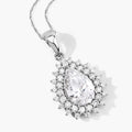3.90 Ct Pear Shaped Lab Diamond Prong Platinum Bridal Floral Halo Teardrop Pendant by Fine Color Jewels