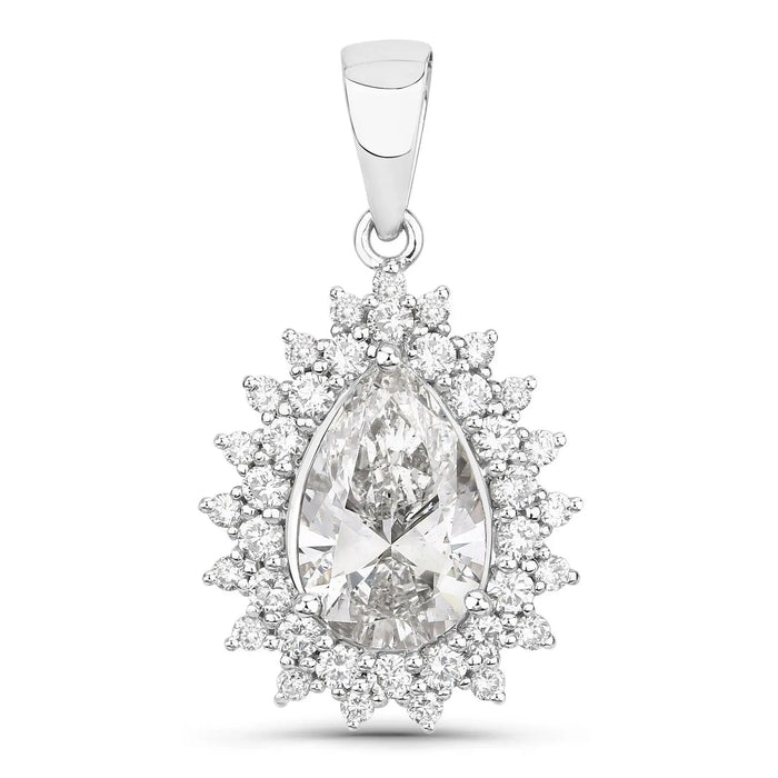 3.90 Ct Pear Shaped Lab Diamond Prong Platinum Bridal Floral Halo Teardrop Pendant by Fine Color Jewels