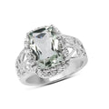 3.94 Ct Cushion Green Amethyst and White Topaz Prong Silver Halo Bold Ring by Fine Color Jewels