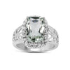 3.94 Ct Cushion Green Amethyst and White Topaz Prong Silver Halo Bold Ring