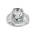 3.94 Ct Cushion Green Amethyst and White Topaz Prong Silver Halo Bold Ring by Fine Color Jewels
