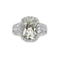 3.94 Ct Cushion Green Amethyst and White Topaz Prong Silver Halo Bold Ring by Fine Color Jewels