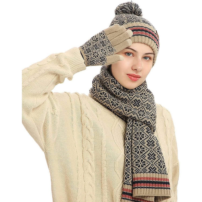 3-in-1 Soft Warm Thick Cable Knitted Beanie Hat Scarf and Gloves Winter Set by DailySale