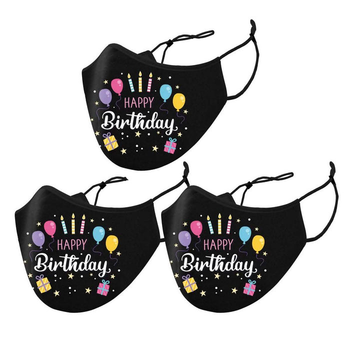 3-Pack: Happy Birthday Double Layered Reusable Face Mask With Adjustable Earloops by DailySale