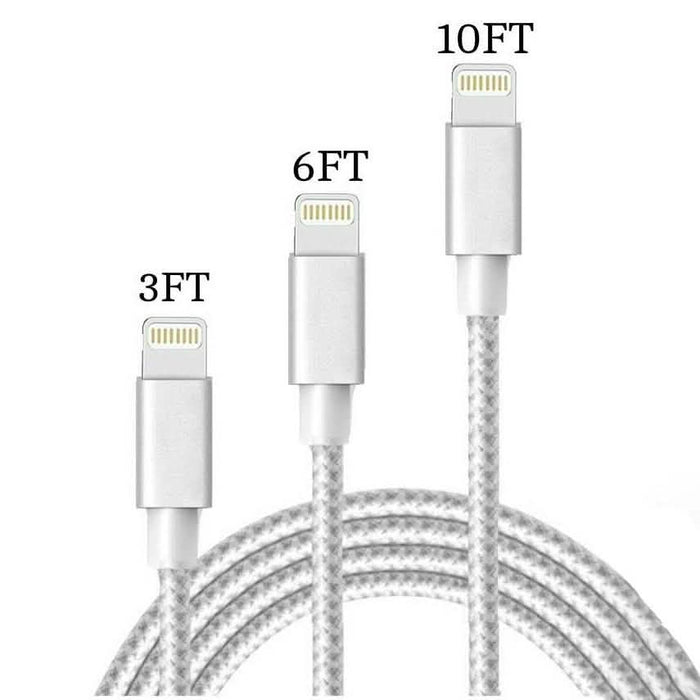 3-Pack: Heavy Duty Braided iPhone Lightning USB Cable - White by DailySale