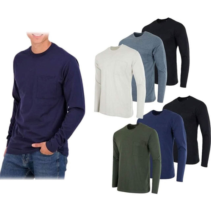 3-Pack: Men's Cotton Long Sleeve T-Shirt with Chest Pocket by DailySale