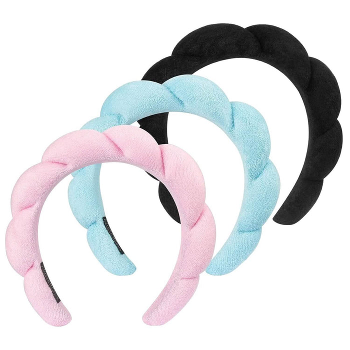 3-Pack: Puffy Terry Towel Cloth Fabric Sponge Face Wash Head Band by DailySale