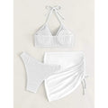 3-Pack: Textured Ring Linked Halter Bikini Swimsuit & Beach Skirt by DailySale