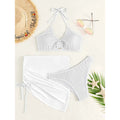 3-Pack: Textured Ring Linked Halter Bikini Swimsuit & Beach Skirt by DailySale