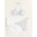3-Pack: Textured Ring Linked Halter Bikini Swimsuit & Beach Skirt by DailySale