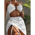 3-Pack: Textured Ring Linked Halter Bikini Swimsuit & Beach Skirt by DailySale