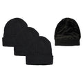 3-Pack: Unisex Black Sherpa Fleece-Lined Ribbed Beanie Hat by DailySale