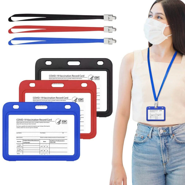3-Pack: Waterproof Hard Case CDC Vaccination Card Holder With Lanyards by DailySale