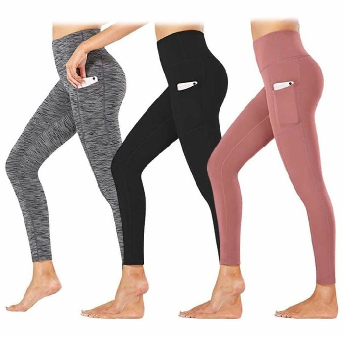 3-Pack: Women's Active Athletic Leggings with Side Pockets by DailySale