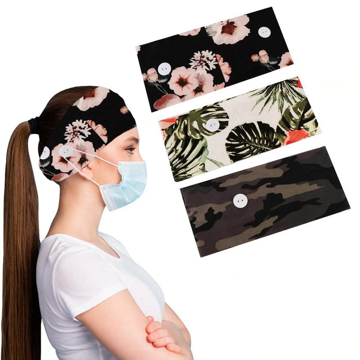 3-Pack: Women's Comfy Stretchy Headband With Buttons For Face Masks and Covers by DailySale