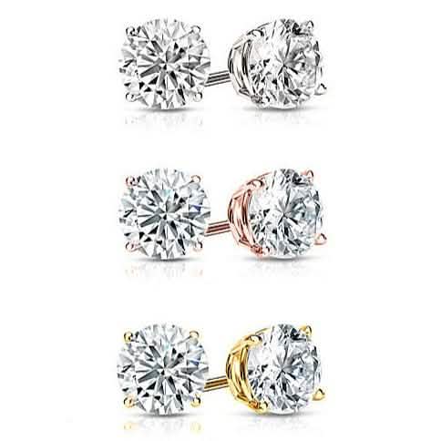 3-Pair: Gold Plated Round Cut Crystal Studs by DailySale