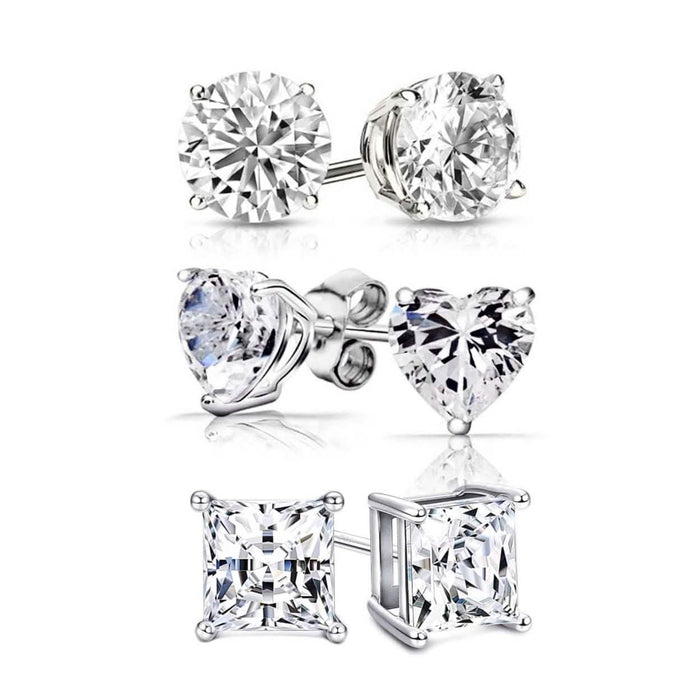 3-Pair Set: 4.00 Cttw Sterling Silver Swarovski Elements Crystal Studs by DailySale
