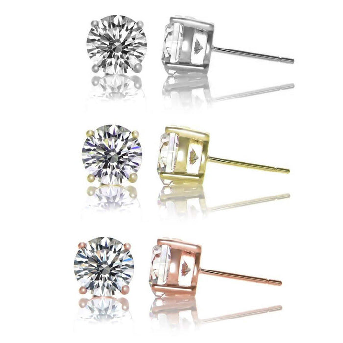 3-Pair: Sterling Silver Cubic Zirconia Stud Earrings Set by DailySale
