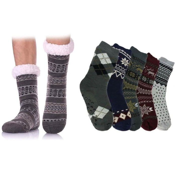 3-Pairs: Men's Assorted Soft Fluffy Sherpa Slipper Socks by DailySale