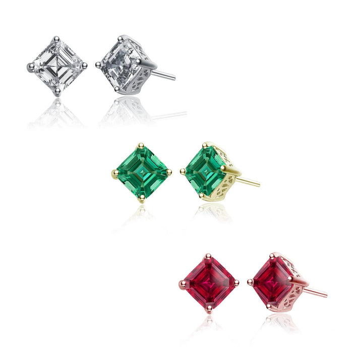 3-Pairs: Sterling Silver Cubic Zirconia Square Stud Earrings Set by DailySale
