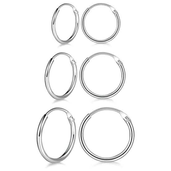 3-Pairs: Sterling Silver Small Hoop Earrings Set by DailySale