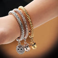 3-Piece: 18K Tri-Tone Owl Charm Stretch Popcorn Bracelet Set by DailySale