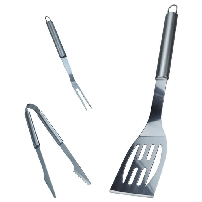 3-Piece: Heavy-Duty BBQ Grilling Stainless Steel Spatula Fork and Tongs by DailySale