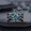 3-Piece Set: Black Square Faux Blue Zirconia Retro Luxury Ring