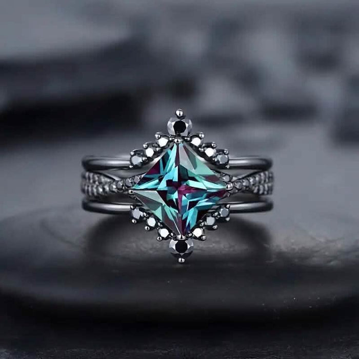 3-Piece Set: Black Square Faux Blue Zirconia Retro Luxury Ring by DailySale