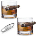 3-Piece Set: Cigar-Holding Whiskey Glasses with Cigar Cutter by DailySale
