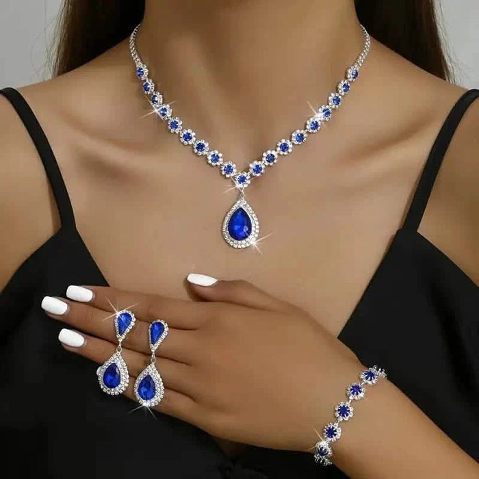 3-Piece Set: Elegant Bridal Jewelry Set - Rhinestone-Encrusted Earrings, Necklace & Bracelet Combo by DailySale