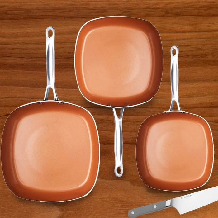 3 Piece Set: Gotham Steel 1682 Nonstick Copper Square Shallow Pan by DailySale