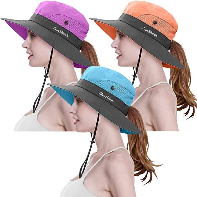 3-Piece: Women's Ponytail Wide Brim Sun Hat by DailySale