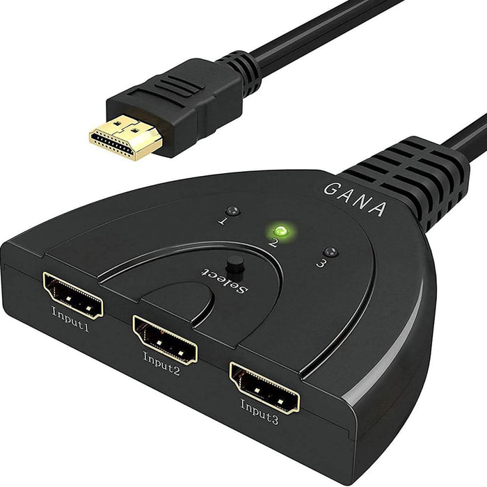 3-Port HDMI Switcher, Splitter, Supports Full HD1080p, 3D with High Speed Pigtail Cable by DailySale