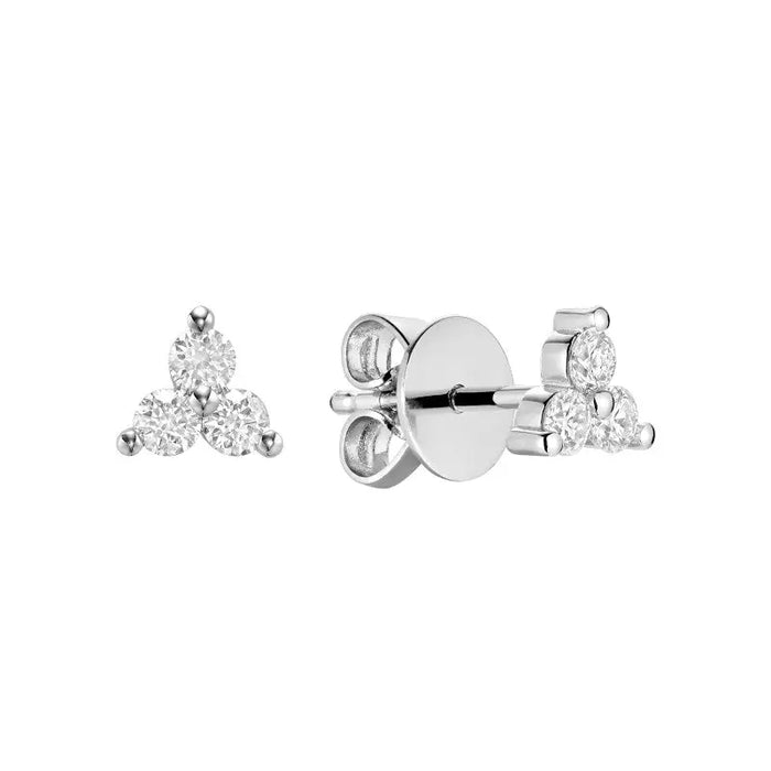 3 Stone Natural Diamond Stud Earrings 14k Gold by Fine Color Jewels