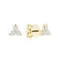 3 Stone Natural Diamond Stud Earrings 14k Gold by Fine Color Jewels