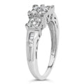 10K White Gold 1/2 Cttw Brilliant & Baguette Cut Diamond 3 Stone Design with 3 Square Clusters Engagement Ring (H-I Color, SI2-I1 Clarity) - Size 6-3/4 by Bids.com