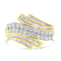 10K Yellow Gold 1.0 Cttw Round & Baguette Cut Diamond 64 Stone Bypass Style Channel Set Modern Statement Ring (H-I Color, SI1-SI2 Clarity) - Size 6 by Bids.com