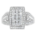 10K White Gold 1.0 Cttw Diamond Rectangular Cushion Shaped Cluster Halo Flared Band Cocktail Fashion Ring (H-I Color, SI2-I1 Clarity) - Size 7 by Bids.com